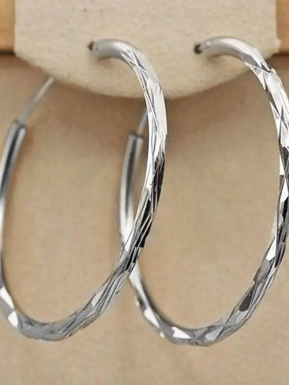 NEW 18K White Gold Large Hoop Earrings Gold Textured Hoops